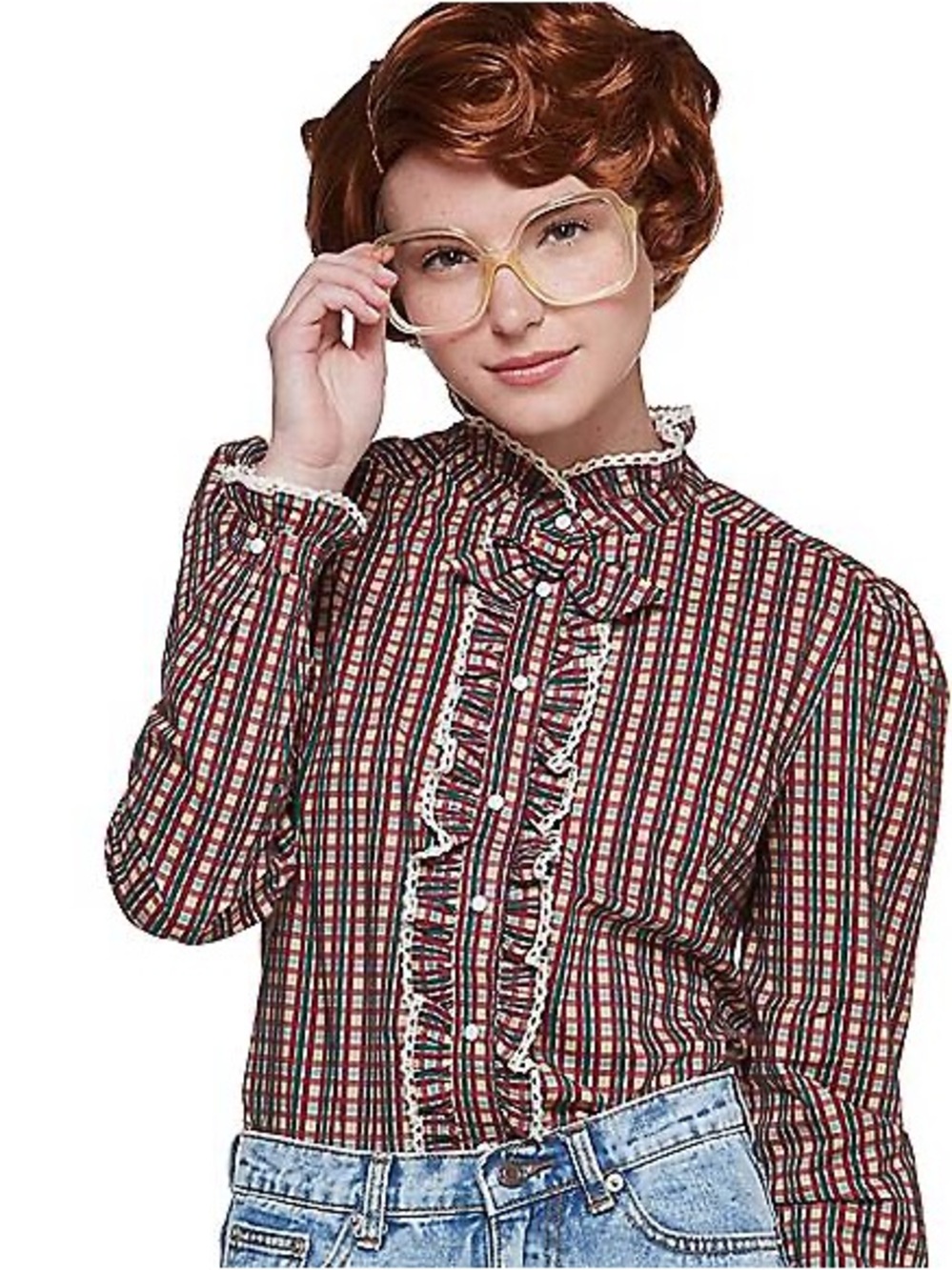 “Stranger Things”  Ruffle-Front Button Down Shirt - Red/ Cream - Picture 6 of 6